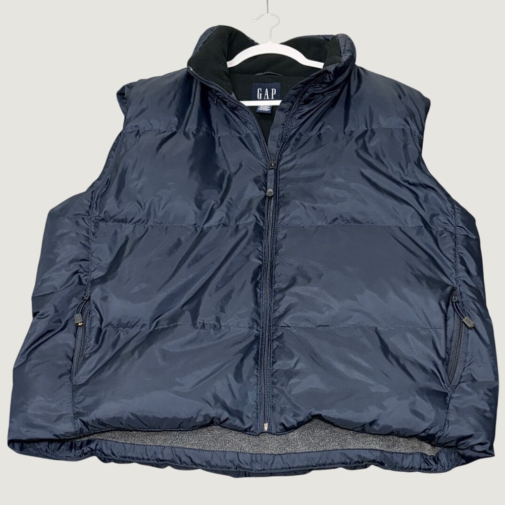 Gap Mens Puffer Vest Navy Blue Down Fill Fleece Lined Size L